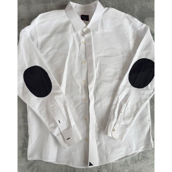 UNTUCKit Button Down Dress Shirt Mens XL White Navy Blue Elbow Patches Cotton - Picture 1 of 6